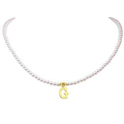 aesdox Initiale Perle Choker Halskette für Frauen Mädchen, Faux Perle Brief Halsketten für Mädchen (G) von aesdox