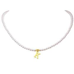aesdox Initiale Perle Choker Halskette für Frauen Mädchen, Faux Perle Brief Halsketten für Mädchen (K) von aesdox