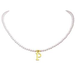 aesdox Initiale Perle Choker Halskette für Frauen Mädchen, Faux Perle Brief Halsketten für Mädchen (P) von aesdox