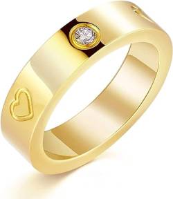 aesdox Liebesring 18K Gold/Silber/Rose Plated Cubic Zirconia Ring, Versprechen Ring Ehering Band Schmuck Geschenke für Frauen Mädchen, Herz Gold, Größe 18 von aesdox