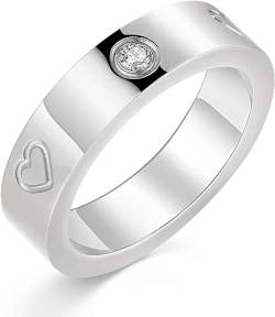 aesdox Liebesring 18K Gold/Silber/Rose Plated Cubic Zirconia Ring, Versprechen Ring Ehering Band Schmuck Geschenke für Frauen Mädchen, Herz Silber, Größe 16.5 von aesdox