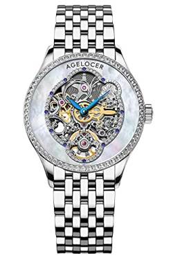 Agelocer Damen Top Marke Diamant Skelett Mechanische Automatik Luxus Armbanduhr Elegant Damen Weihnachten Valentinstag, Nk_5303f4, von agelocer