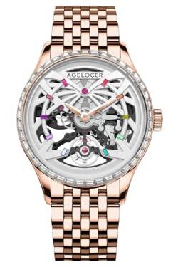 Agelocer Herren-Armbanduhr, Skelett, Diamanten, mechanisch, automatisch, Edelstahl, luxuriös, analog., Nk_6103f9, von agelocer