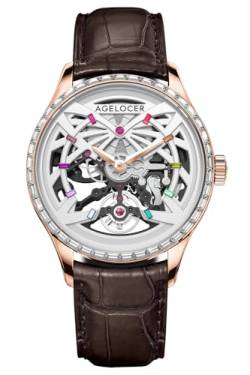 Agelocer Herren-Armbanduhr, Skelett, Diamanten, mechanisch, automatisch, Edelstahl, luxuriös, analog., Nk_6104e9, Band von agelocer