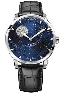 Agelocer Herren-Armbanduhr, blaue Mondphase, mechanisch, maskulin, modisch, Diamant-Zifferblatt, luxuriöse Armbanduhr, AAP: 6404A1, Mechanisch von agelocer
