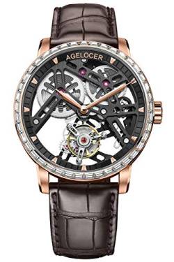 Agelocer Herren-Armbanduhr, doppelseitig, hohl, Tourbillon, handbetrieben, mechanisch, Leder, Nk_9001f2, Riemen von agelocer