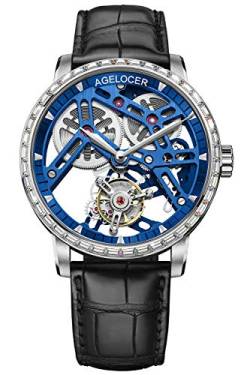 Agelocer Herren-Armbanduhr, doppelseitig, hohl, Tourbillon, handbetrieben, mechanisch, Leder, Nk_9004e1, Riemen von agelocer