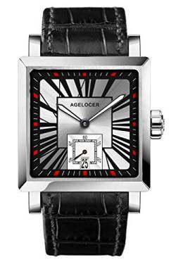 Agelocer Herren-Armbanduhr, quadratisch, mechanisch, Kalender, leuchtend, analog, Edelstahl, Uhren für Herren, Nk_3301a1, von agelocer