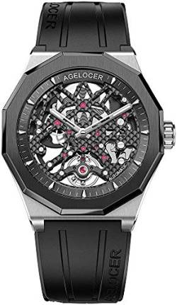 Agelocer Herren Top Brand Schwarz Skelett Mechanisch Automatisch Leuchtende Mode Luxus Uhr, ID: 6001b1-r, Mechanisch von agelocer