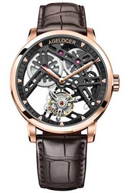 Agelocer Herren Top Marke Doppelseitig Hohl Tourbillon Handbetrieb Mechanische Leder Armbanduhr, Nk_9001d2, Gurt von agelocer