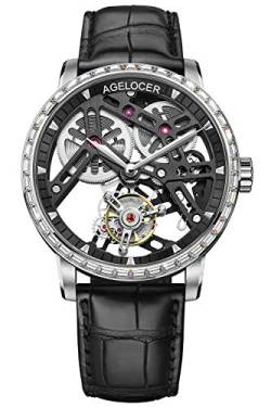 Agelocer Herren Top Marke Doppelseitig Hohl Tourbillon Handbetrieb Mechanische Leder Armbanduhr, Nk_9001e1, Gurt von agelocer