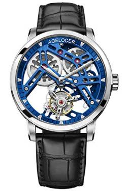 Agelocer Herren Top Marke Doppelseitig Hohl Tourbillon Handbetrieb Mechanische Leder Armbanduhr, Nk_9004a1, Gurt von agelocer