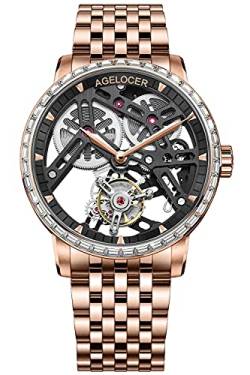 Agelocer Herren Top-Marke Doppelseitige Hohle Tourbillon Handbetriebene Mechanische Edelstahl Kleid Luxus Analog Uhr, Nk_9004d9, Armband von agelocer