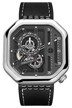 Agelocer Herrenuhr Top Marke Automatik Skelett Edelstahl Wasserdicht Mechanische Mode Punk Uhr Quadratisch Leuchtende Leistungsreserve Analog Luxus Uhren, Vu:5801a1, Mechanisch von agelocer