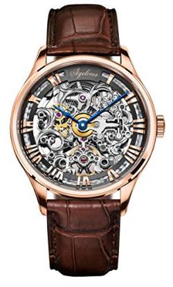 Agelocer Herrenuhr Top Marke Mode Skelett Edelstahl Mechanische Automatik Luxus Uhr Lederband Wasserdicht Uhren für Herren, VP:5401D2 von agelocer