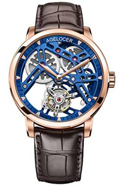 Agelocer Herrenuhr Topmarke Luxus Bosch Doppelseitig Hohl Transparent Gehäuseboden Tourbillon Handbedienung Mechanische Armbanduhr, YA:9004D2 von agelocer