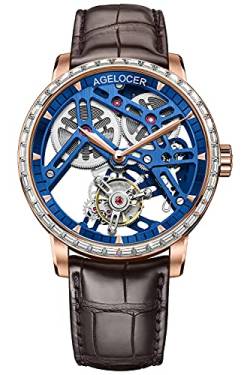 Agelocer Herrenuhr Topmarke Luxus Bosch Doppelseitig Hohl Transparent Gehäuseboden Tourbillon Handbedienung Mechanische Armbanduhr, YA:9004F2 von agelocer