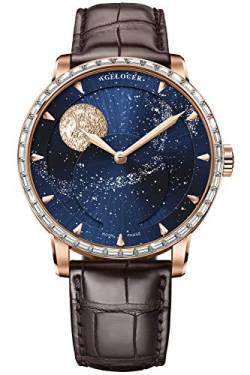 Agelocer Mechanische Herren-Armbanduhr mit Diamanten, automatische Mondphase, Blau, Nk_6404f2, von agelocer