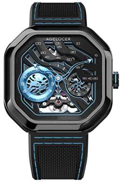agelocer Herrenuhr Automatische Mechanische Mode Quadratisch Leuchtend Analog Luxus Edelstahl Uhren für Männer (NK_5006J6), Nk_5006j6 von agelocer