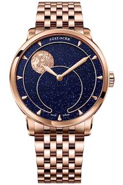 agelocer Herrenuhr Blue Moon Phase Top Mechanische Maskuline Mode Luxus Handgelenk Edelstahl Kleid Uhren, Nk_6406d2 von agelocer