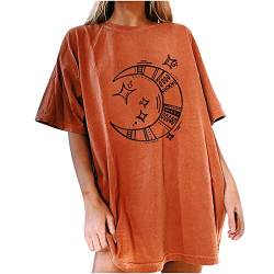 Damen Sommer Tshirt Oversized Oberteile Retro Rundhals Lose Casual Tops Sommer Sonne Mond Motiv Kurzarm Bluse aijofi von aijofi