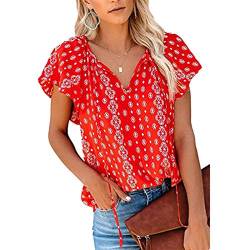 aijofi Damen Sommer T-Shirts Kurzarm Frauen Lässig Boho Blumendruck V-Ausschnitt Kurzarm Shirts Tops Loose Blusen von aijofi