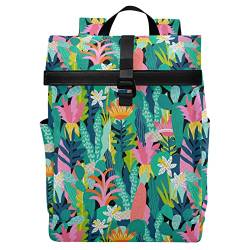 Reiserucksack für Damen und Herren, leicht, wasserdicht, Teenager, College, Laptop, Rucksack, Flamingo, Blumen und Blätter, lässiger Tagesrucksack, Anti-Diebstahl-Rucksack für Schule, Business, Arbeit, Tropical 260 von alaza