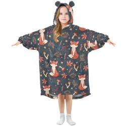 Übergroße Decke Hoodie für Kinder Erwachsene Mädchen Jungen, Fleece Hoodie Decke Schmetterling Super Warm Plüsch Tragbare Decke Hoodie Sweatshirt mit geräumiger Tasche, klein, Fox 076, M von alaza