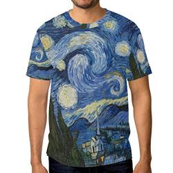 alaza Herren Sternennacht Van Gogh Ölgemälde Kurzarm T-Shirt beiläufige 3X-Groß Multi von alaza