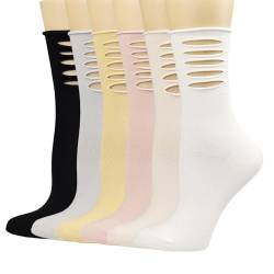 albagu Damen Rüschensocken, lässig, weiche Baumwolle, Crew-Socken für Frauen und Mädchen, niedliche Rüschen-Knöchelsocken, 5/6er-Pack, 6 Paare * Stil 5, 37-42 EU von albagu