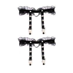 alisikee 2 Stück Oberschenkelstrumpfband aus Spitze, verstellbares Herz-Beinstrumpfband mit Clip für Frauen, Schwarz von alisikee