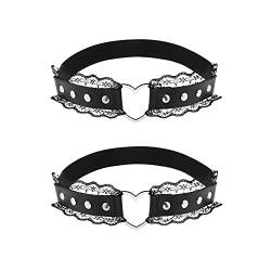alisikee 2 Stück verstellbare Spitze herzförmige Oberschenkelstrumpfband, elastische Beinstrumpfbänder für Frauen, Schwarz, Einheitsgröße von alisikee