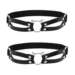 alisikee 2 Stück verstellbare elastische Leder-Beingeschirr Gürtel Punk Oberschenkel Strumpfband für Frauen - Schwarz - Medium von alisikee