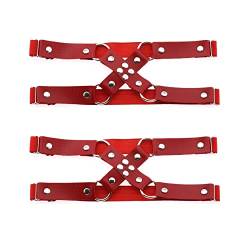 alisikee Verstellbarer Beinstrumpfgürtel, elastische Punk-Kreuz-Oberschenkel-Strumpfbänder für Frauen, 1 Paar, rot, Einheitsgröße von alisikee