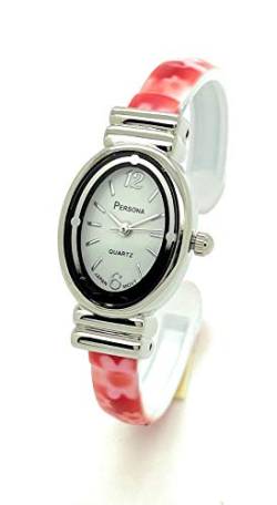 Damen-Armbanduhr, klein, ovales Gehäuse, rotes Metall, Armreif, Manschette, weißes Zifferblatt von all4udeals