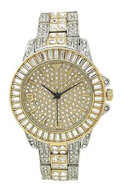 Elegante Herren-Armbanduhr, 42 mm, Strass, Metallarmband, modische Armbanduhr, Zweifarbig, von all4udeals