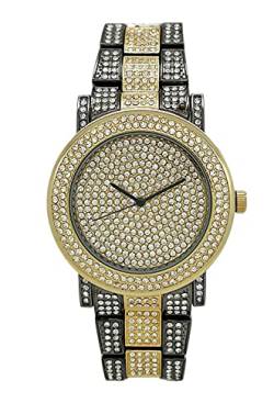 Elegante Herren-Armbanduhr, übergroß, 46 mm, Strass, Metallarmband, modische Armbanduhr, Zweifarbig Schwarz, von all4udeals