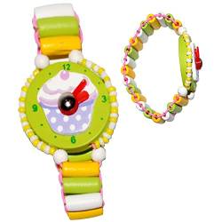 1 Stück Armbanduhr/Kinderuhr - Muffin - grün - aus Holz - bewegliche Zeiger ! - Lernuhr mit Armband - Uhr für Kinder - Mädchen & Jungen - Holzarmbandu.. von alles-meine.de GmbH
