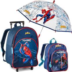 2 TLG. Set - Kinder Trolley + Rucksack + Regenschirm - Spider-Man - inkl. Name - wasserabweisend & beschichtet - für Mädchen & Jungen - Trolly mit Rollen - Ki.. von alles-meine.de GmbH