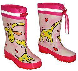 alles-meine.de GmbH Gummistiefel - Giraffe rosa - mit Reflektor + zum Schnüren - Größe 33 - für Kinder/Mädchen - Naturkautschuk + Innenfutter Baumwolle/Handbemalt mit 3-D Eff.. von alles-meine.de GmbH