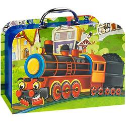 alles-meine.de GmbH Kinderkoffer/Koffer - GROß - lustige Eisenbahn - für Spielzeug und als Geldgeschenk - Mädchen & Jungen - Kinder & Erwachsene - Pappe Karton - Pappkoffer - P.. von alles-meine.de GmbH