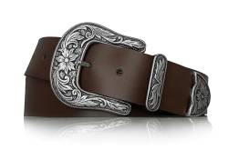 almela - Gürtel Cowboy - Damen und herren - Echt leder - Vintage Mode - 4 cm breit - Country - Retro - 40 mm - Western - Echtleder - Unisex - Rodeo - Cowgirl Belt - Braun, 105 von almela