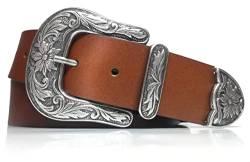 almela - Gürtel Cowboy - Damen und herren - Echt leder - Vintage Mode - 4 cm breit - Country - Retro - 40 mm - Western - Echtleder - Unisex - Rodeo - Cowgirl Belt - Hellbraun, 115 von almela