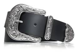 almela - Gürtel Cowboy - Damen und herren - Echt leder - Vintage Mode - 4 cm breit - Country - Retro - 40 mm - Western - Echtleder - Unisex - Rodeo - Cowgirl Belt - Schwarz, 95 von almela