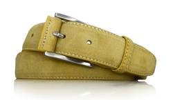 almela | Gürtel wildleder herren und damen | Velour Ledergürtel 35mm | Veloursleder 3,5cm | Herrengürtel und Damengürtel kürzbar | Suede leather belt (Gelb, 100) von almela