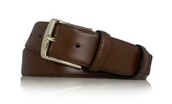 almela - Klassischer Herren gürtel - Leder - Herrengürtel - 3,5 cm breit - 35mm - Silberne oder goldene Schnalle - Gürtel für Männer - Belt for men (Hellbraun - Gold, 100) von almela