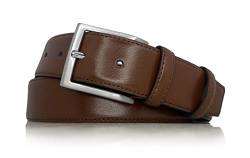 almela - Klassischer Herren gürtel - Leder - Herrengürtel - 3,5 cm breit - 35mm - Silberne oder goldene Schnalle - Gürtel für Männer - Belt for men (Hellbraun - Silber, 105) von almela
