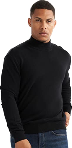 alsestudio Herren-Pullover mit Stehkragen, 100 % Baumwolle, Premium-Qualität, weiche Haptik, langärmelig, Strickpullover, Rollkragenpullover für Herren, Schwarz , Large von alsestudio