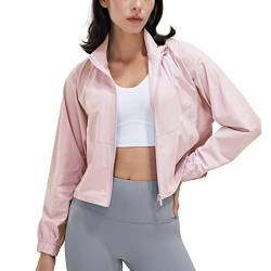 altiland Damen Laufjacke Trainingsjacke Atmungsaktiv Sport Jacke Voll Reißverschluss Dünn UV Jacke mit Taschen UPF 50+(Rose Pink, M) von altiland