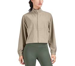 altiland Damen Laufjacke Trainingsjacke Atmungsaktiv Sport Jacke Voll Reißverschluss Dünn UV Jacke mit Taschen UPF 50+ (Khaki,S) von altiland